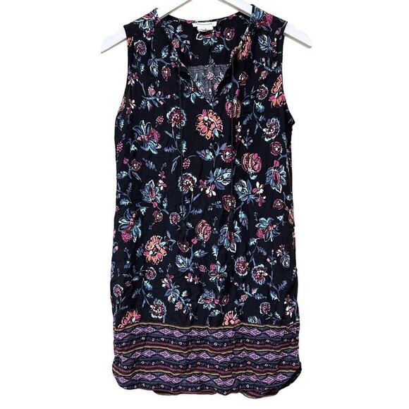 beachlunchlounge Dresses & Skirts - BeachLunchLounge Black Multi Kayla Tassel Floral Shift Tank Mini Dress Size S